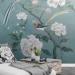 Fotomurales Pintura de pájaros en una rama con flores