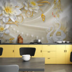 Fotomurales Papel pintado con cisnes y flores