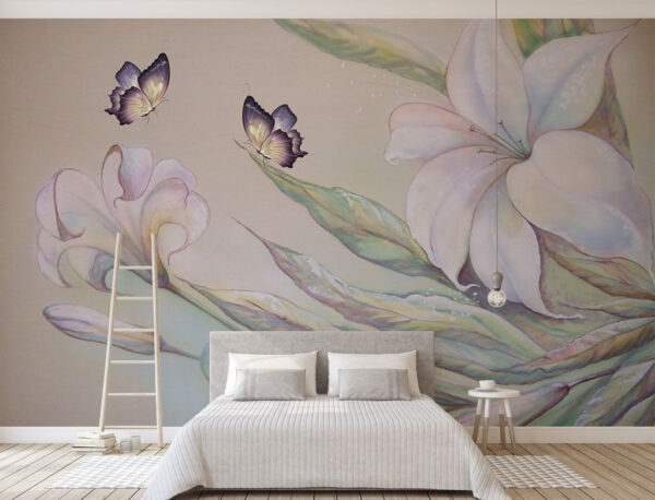 Pintura de flores y mariposas Fotomurales Pintura de flores y mariposas