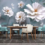 Fotomurales Flores blancas con mariposas