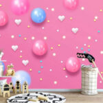Fotomurales Fondo rosa con globos y estrellas blancas y azules