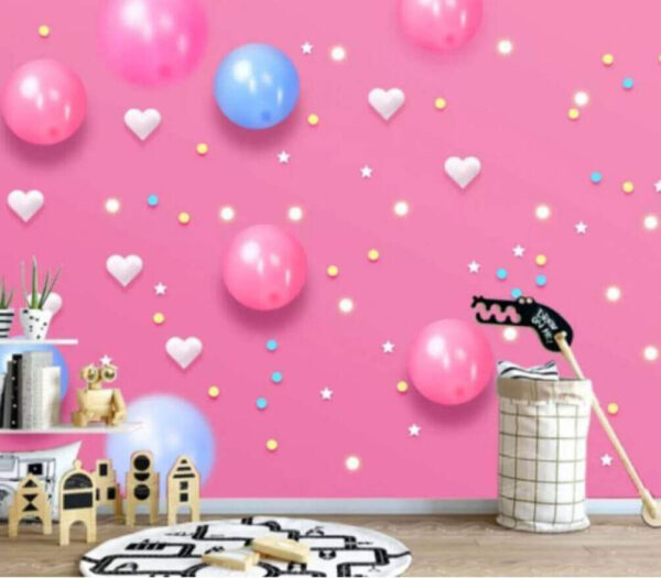 Fondo rosa con globos y estrellas blancas y azules Fotomurales Fondo rosa con globos y estrellas blancas y azules