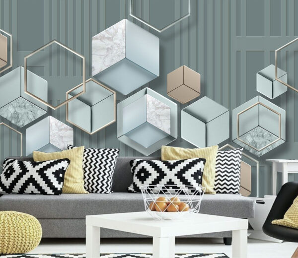 Papel pintado con hexágonos y formas geométricas Fotomurales Papel pintado con hexágonos y formas geométricas