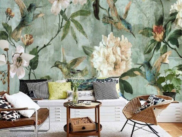Papel pintado con pájaros y flores Fotomurales Papel pintado con pájaros y flores