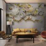 Fotomurales Papel pintado con flores y pájaros