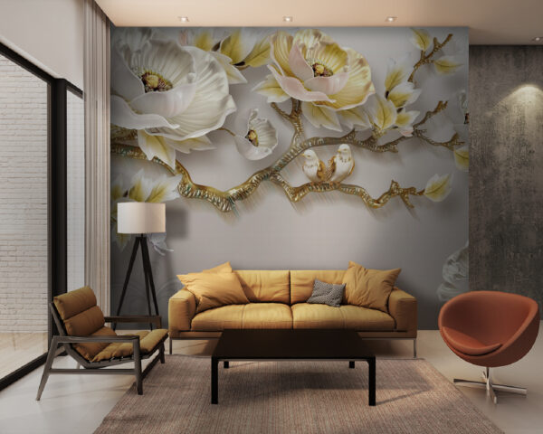 Papel pintado con flores y pájaros Fotomurales Papel pintado con flores y pájaros