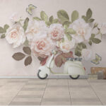 Fotomurales Delicadas rosas con mariposas bailarinas