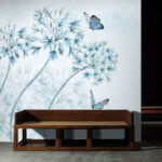 Fotomurales Flores azules y mariposas en armonía