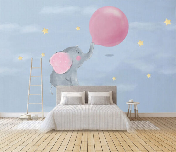 Dibujo animado de un elefante sujetando un globo Fotomurales Dibujo animado de un elefante sujetando un globo