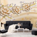 Fotomurales Elegantes rosas con mariposas de cristal.