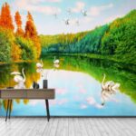 Fotomurales Pintura de cisnes en un lago