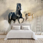 Fotomurales Caballo negro con crines largas