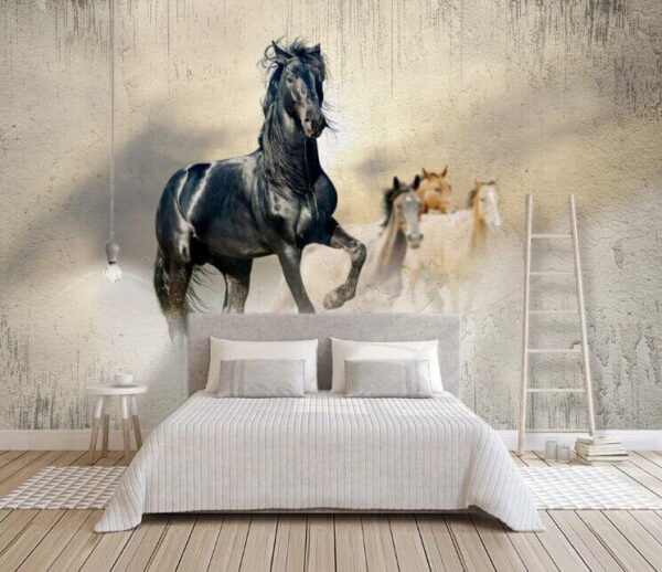 Caballo negro con crines largas Fotomurales Caballo negro con crines largas