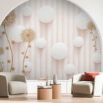 Fotomurales Círculos blancos y dientes de león