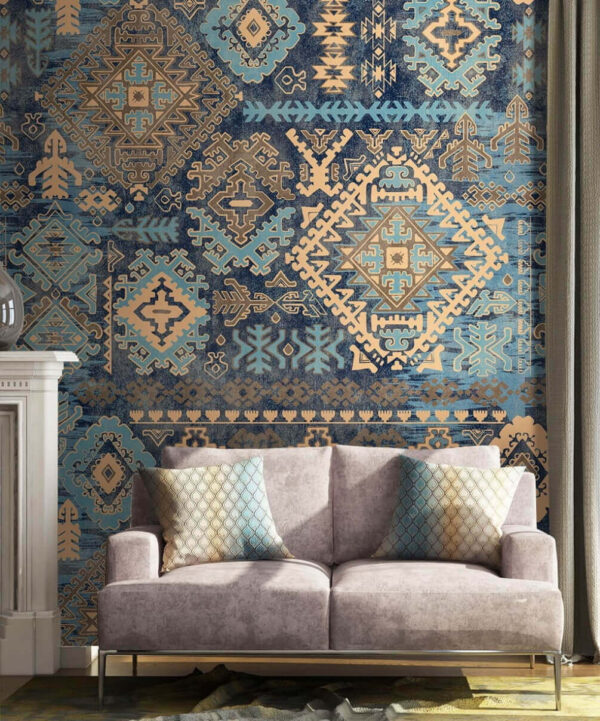 Diseño azul y amarillo sobre una superficie azul Fotomurales Diseño azul y amarillo sobre una superficie azul