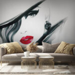 Fotomurales Mujer elegante con atrevidos labios rojos.