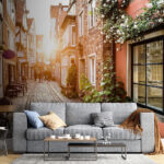 Fotomurales Letrero ovalado morado en una pared de ladrillo