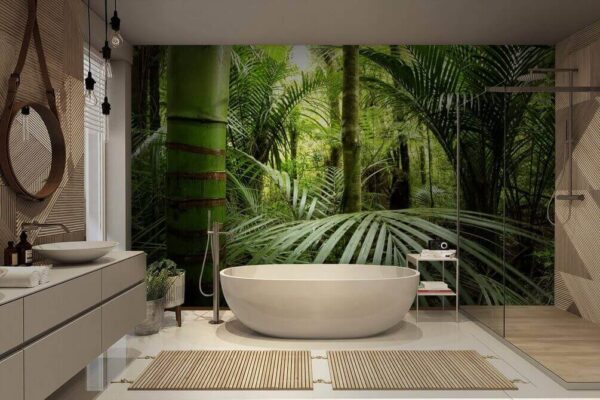 Exuberante selva verde con palmeras Fotomurales Exuberante selva verde con palmeras