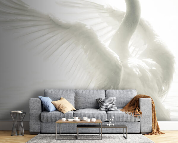 Cisne blanco con las alas desplegadas en el agua Fotomurales Cisne blanco con las alas desplegadas en el agua
