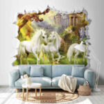 Fotomurales Muro con un castillo y unicornios