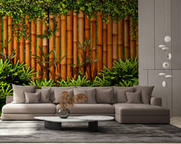 Fotomurales Fotomurales Valla de bambú con plantas (SKU: u60041)