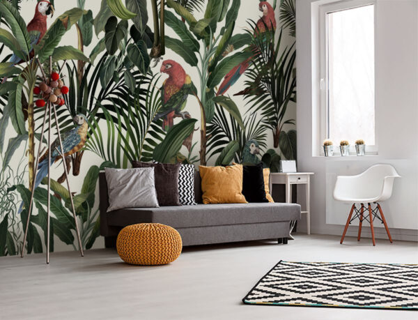 Papel pintado con pájaros y plantas Fotomurales Papel pintado con pájaros y plantas