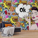 Fotomurales Mujer sosteniendo una burbuja con comida