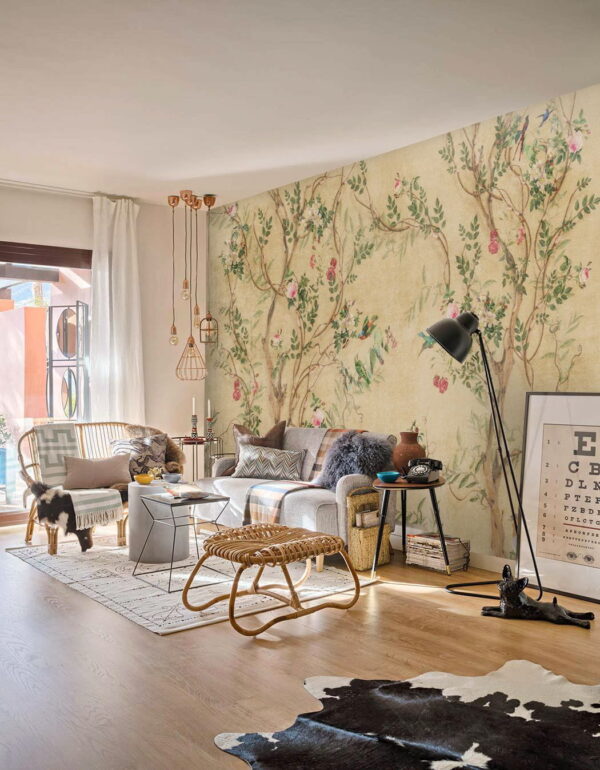 Papel pintado con pájaros y flores Fotomurales Papel pintado con pájaros y flores