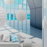 Fotomurales Bolas blancas en una habitación con ventanas