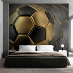 Fotomurales Balón de fútbol sobre fondo hexagonal