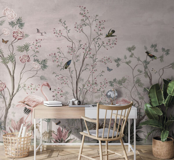 Papel pintado con pájaros y plantas Fotomurales Papel pintado con pájaros y plantas