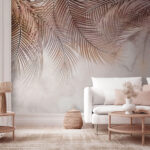 Fotomurales Hojas de palmera en tonos pastel sobre fondo texturizado
