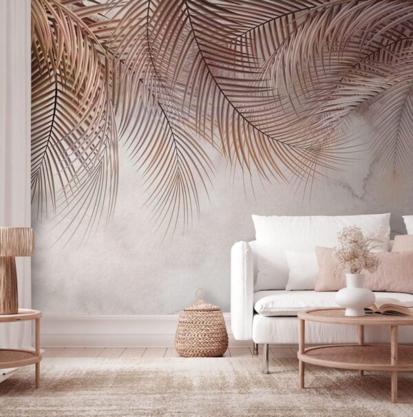 Hojas de palmera en tonos pastel sobre fondo texturizado Fotomurales Hojas de palmera en tonos pastel sobre fondo texturizado