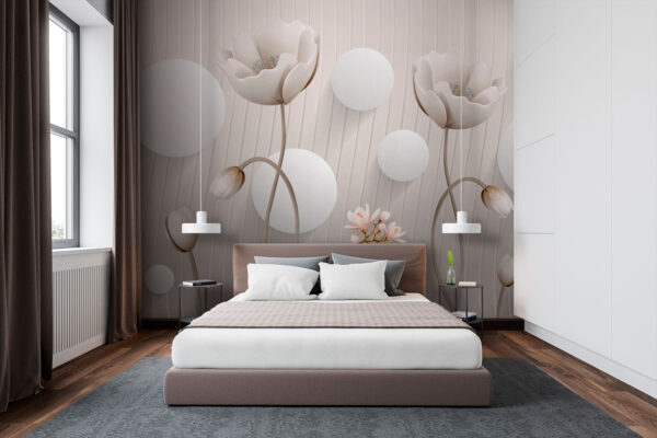 Papel pintado con flores y círculos Fotomurales Papel pintado con flores y círculos