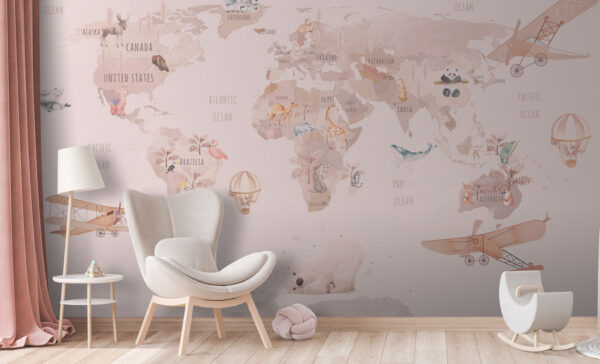 Mapa del mundo con animales Fotomurales Mapa del mundo con animales