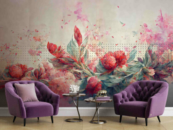 Pintura de flores y hojas Fotomurales Pintura de flores y hojas
