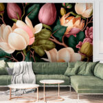 Fotomurales Elegantes magnolias y exuberantes hojas.