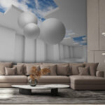 Fotomurales Habitación blanca con paredes blancas y bolas blancas