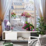 Fotomurales Sereno balcón parisino con flores