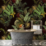 Fotomurales Exuberante follaje tropical y flores vibrantes.