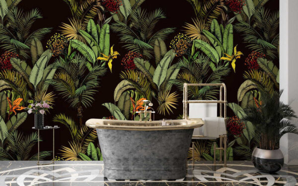 Exuberante follaje tropical y flores vibrantes Fotomurales Exuberante follaje tropical y flores vibrantes