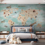 Fotomurales Mapa del mundo con animales