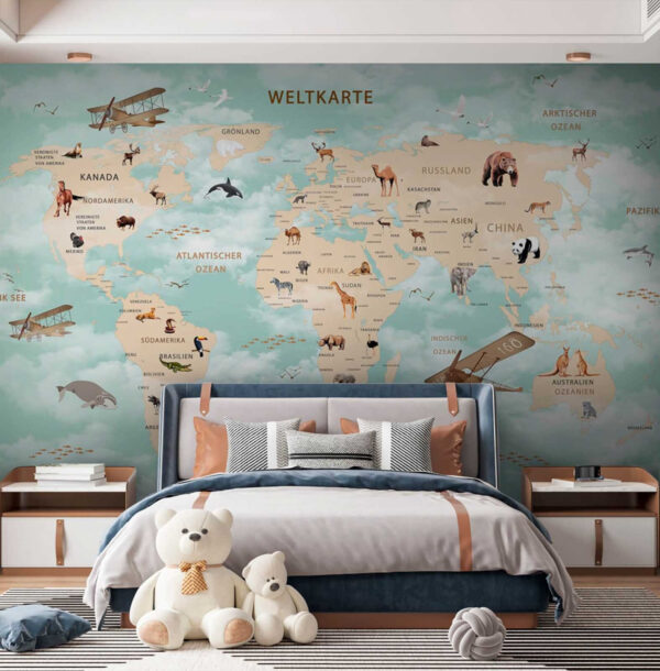 Mapa del mundo con animales Fotomurales Mapa del mundo con animales