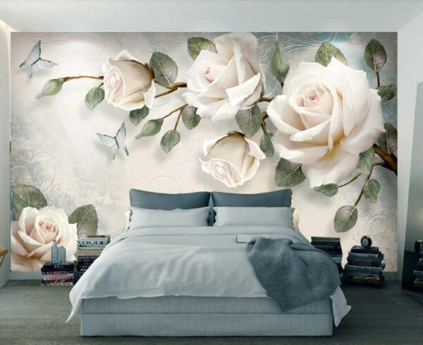 Elegantes rosas con delicadas mariposas Fotomurales Elegantes rosas con delicadas mariposas