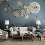 Fotomurales Pintura de una rama de árbol con flores blancas