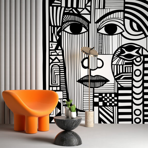 Dibujo en blanco y negro de un rostro Fotomurales Dibujo en blanco y negro de un rostro