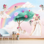 Fotomurales Unicornios y arco iris en una escena mágica