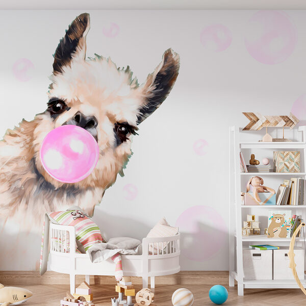 Llama soplando una burbuja Fotomurales Llama soplando una burbuja
