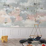 Fotomurales Mapa del mundo con nubes y animales