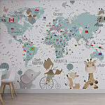 Fotomurales Mapa del mundo con animales